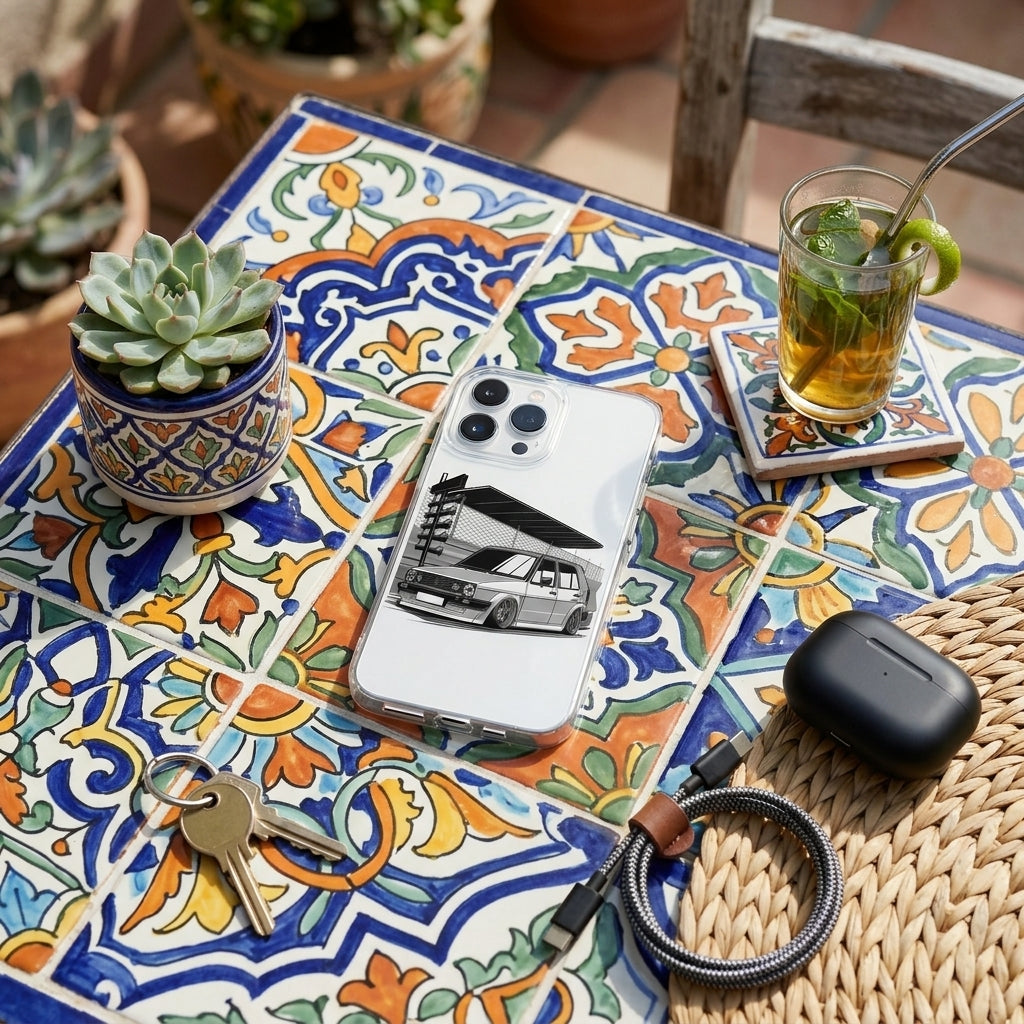 Vintage MK2 Hatchback Graphic Clear Case Retro Classic Car Graphic Shockproof Protective Cover for iPhone
