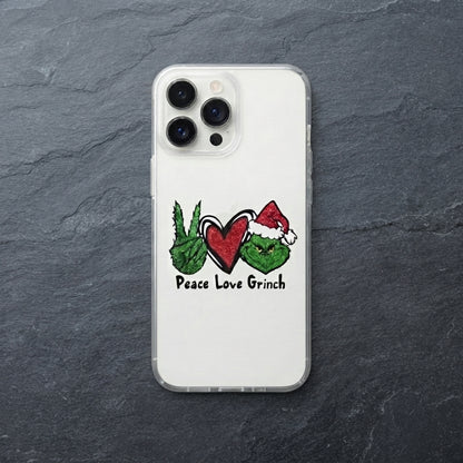 Peace Love Grinch Glitter Clear Case for iPhone | Funny Christmas Holiday Phone Cover
