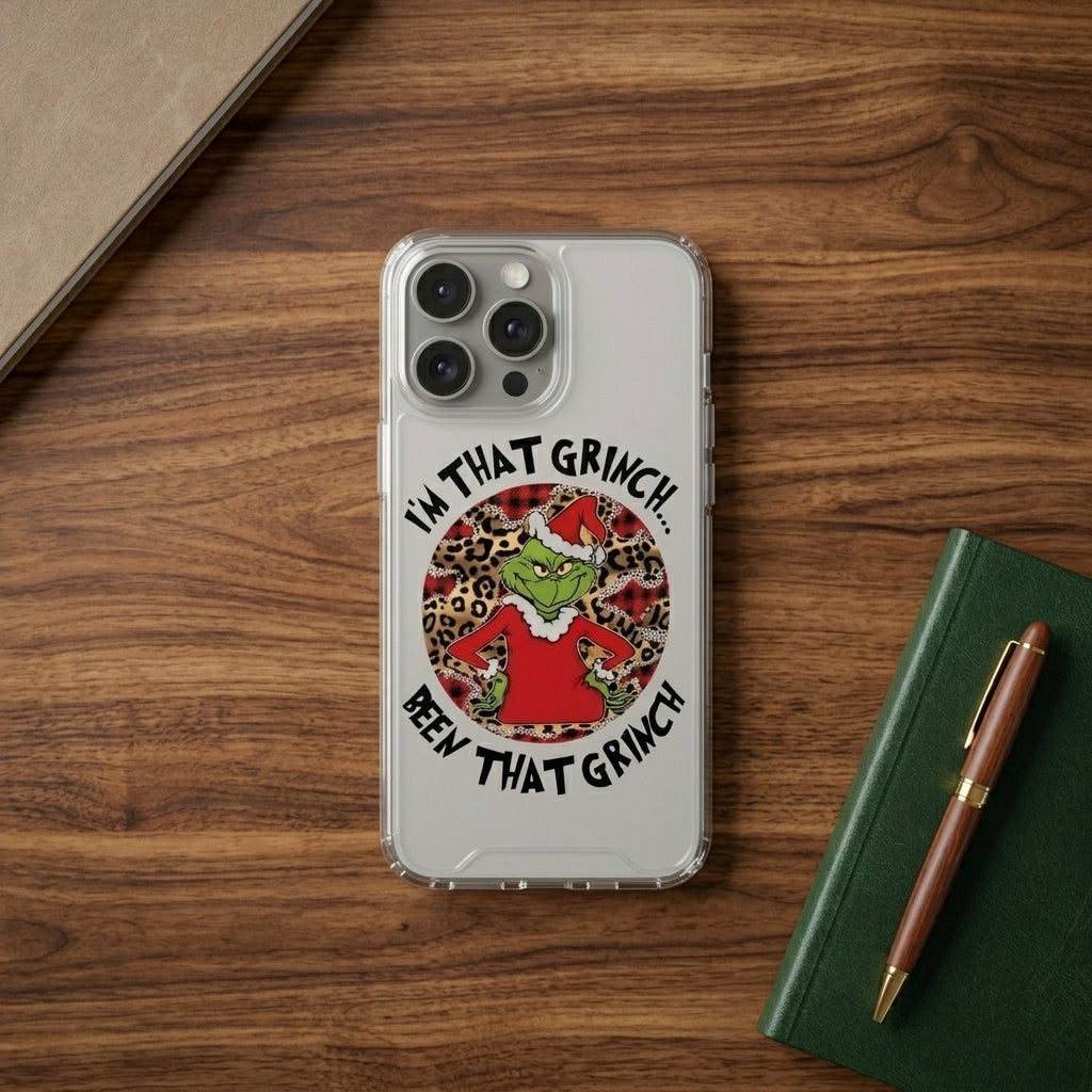 I'm That Grinch Graphic Clear Case Leopard Pattern Christmas Holiday Protective Phone Cover for iPhone