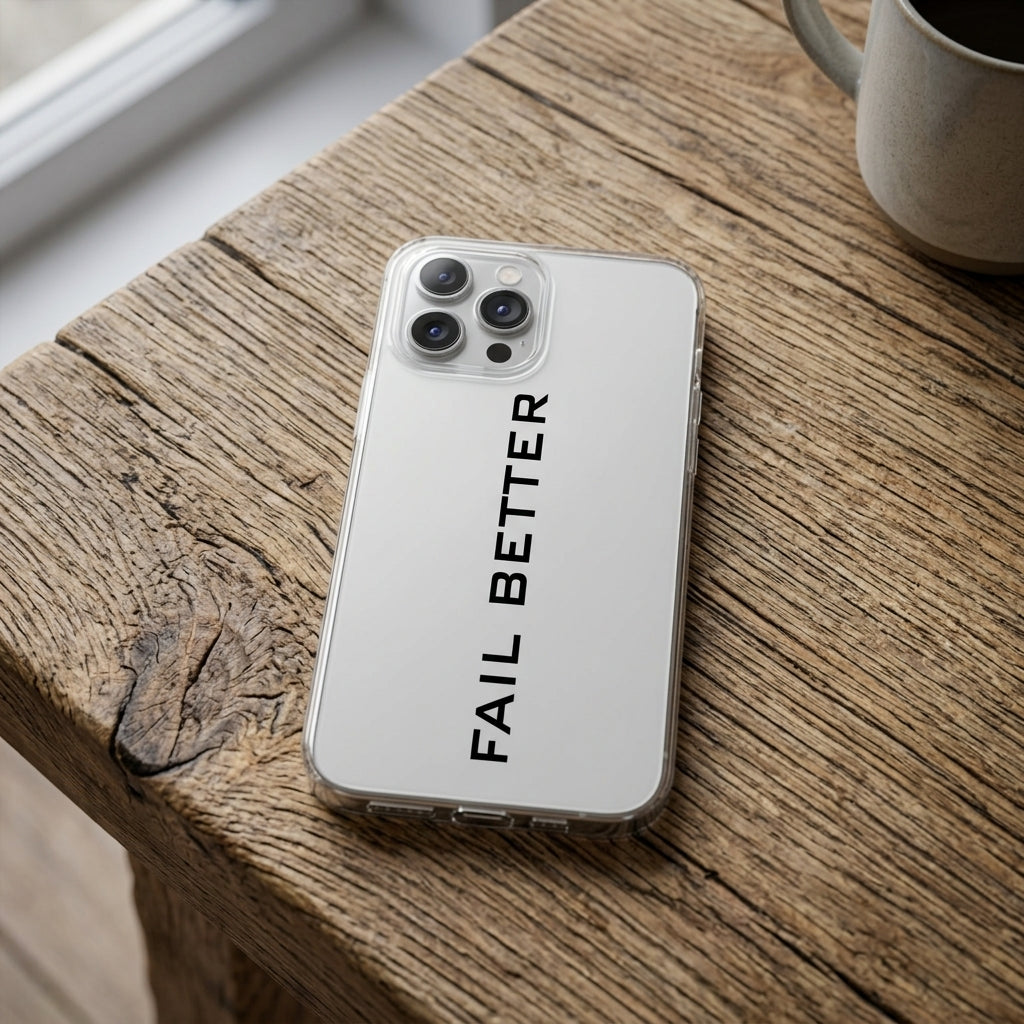 "FAIL BETTER" Text Graphic Clear Phone Case | Minimalist Cover