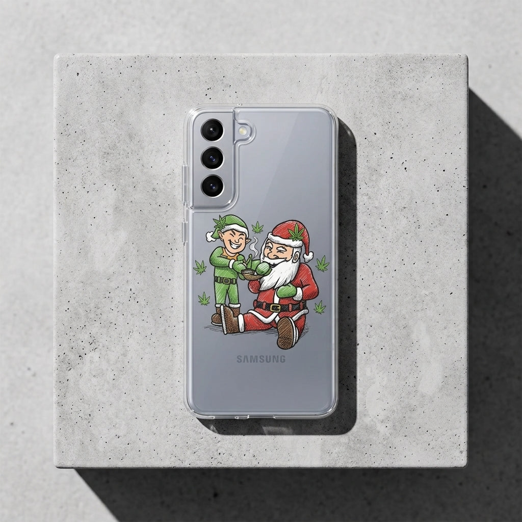 Santa and Elf Weed Christmas Clear Case for Samsung Galaxy | Funny Holiday Cover