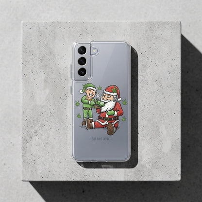 Santa and Elf Weed Christmas Clear Case for Samsung Galaxy | Funny Holiday Cover