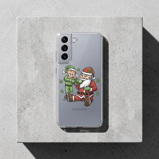 Santa and Elf Weed Christmas Clear Case for Samsung Galaxy | Funny Holiday Cover