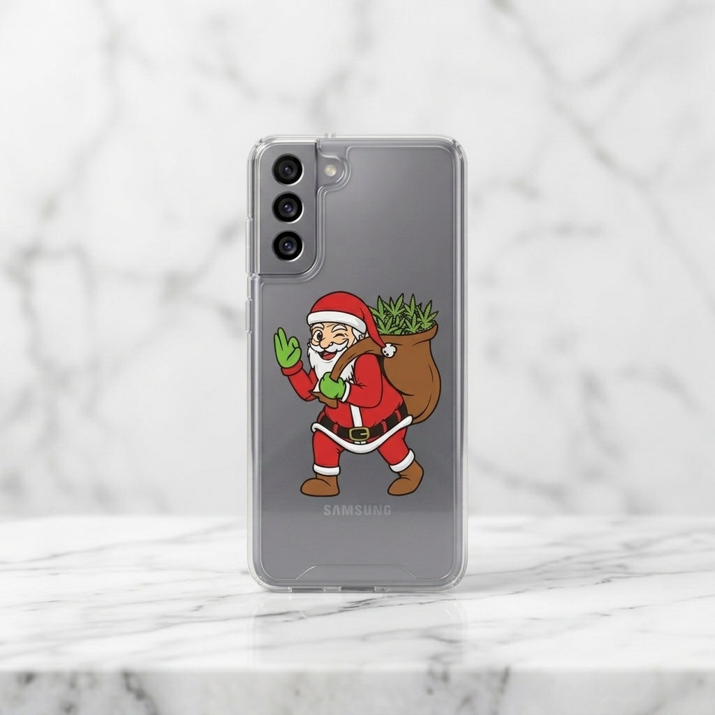 Winking Santa Weed Bag Christmas Clear Case for Samsung Galaxy | Funny Holiday Cover