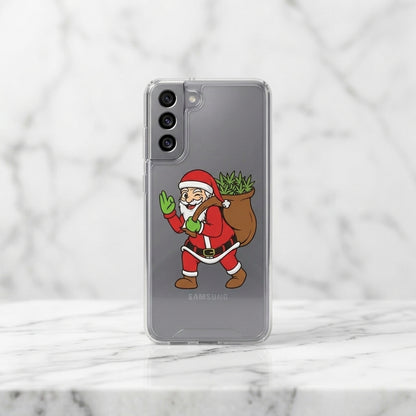Winking Santa Weed Bag Christmas Clear Case for Samsung Galaxy | Funny Holiday Cover