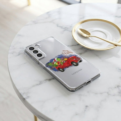 Grinch Driving Red Vintage Truck Christmas Clear Case for Samsung Galaxy | Festive Holiday Phone Cover