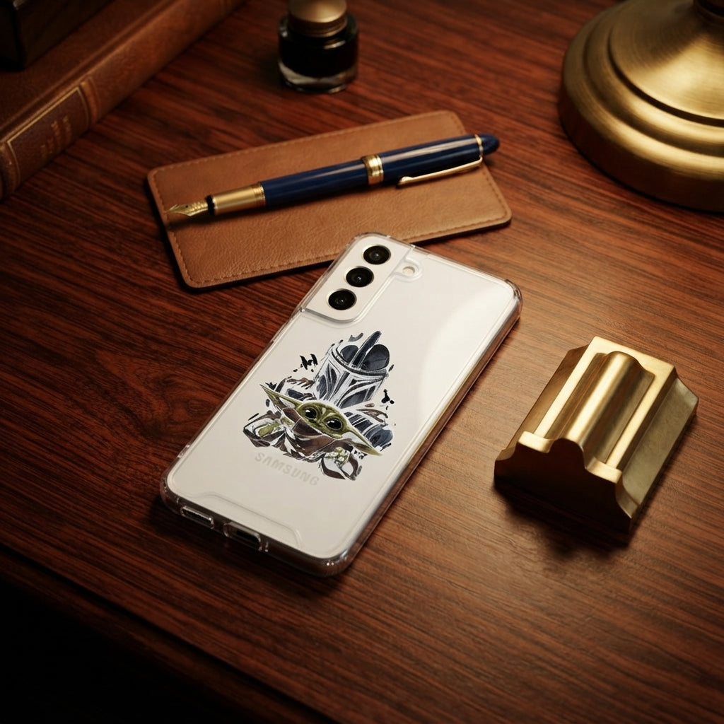 Samsung Clear Phone Case - Baby Yoda & Mandalorian Sci-Fi Graphic Cover