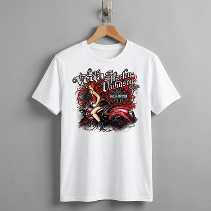 Las Vegas Custom Biker Heart Pinup Graphic T-Shirt