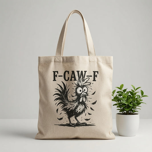 Vintage Black Print Frazzled Rooster "F-CAW-F" Canvas Tote Bag