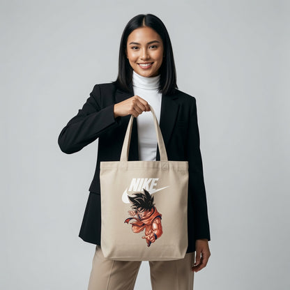 Dragon Ball Z Goku Action Pose White Nike Swoosh Cotton Canvas Tote Bag