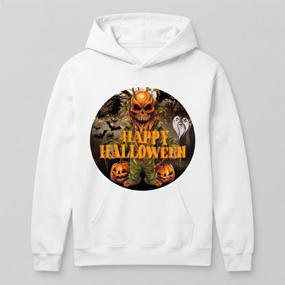 Creepy Pumpkin Skull Scarecrow Halloween Hoodie – Spooky Graphic Pullover