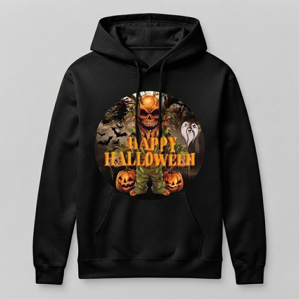 Creepy Pumpkin Skull Scarecrow Halloween Hoodie – Spooky Graphic Pullover