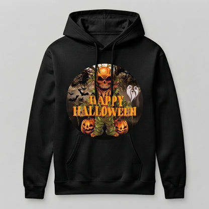Creepy Pumpkin Skull Scarecrow Halloween Hoodie – Spooky Graphic Pullover