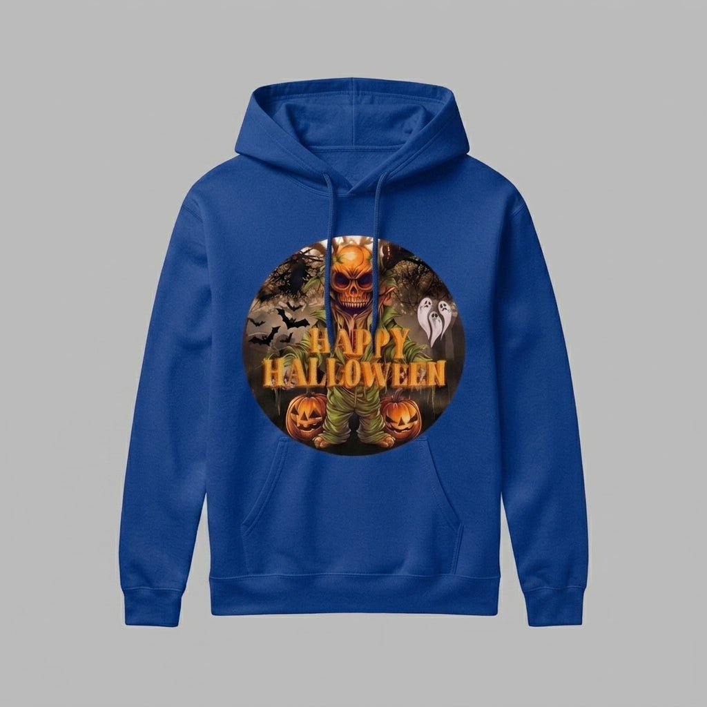 Creepy Pumpkin Skull Scarecrow Halloween Hoodie – Spooky Graphic Pullover