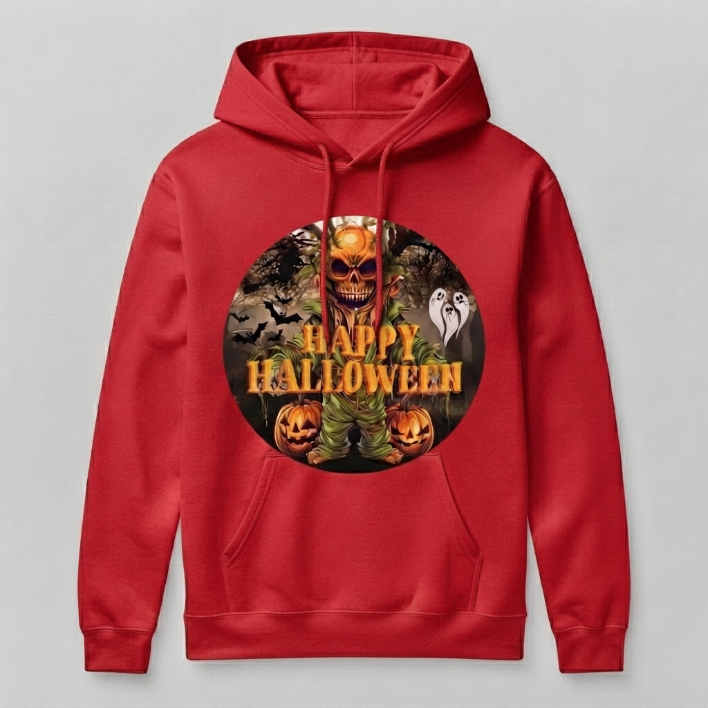 Creepy Pumpkin Skull Scarecrow Halloween Hoodie – Spooky Graphic Pullover
