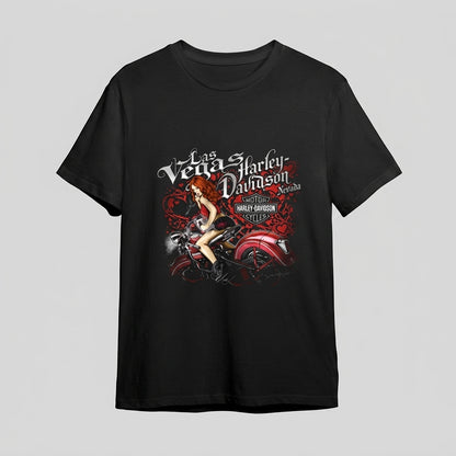 Las Vegas Custom Biker Heart Pinup Graphic T-Shirt