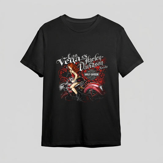 Las Vegas Custom Biker Heart Pinup Graphic T-Shirt
