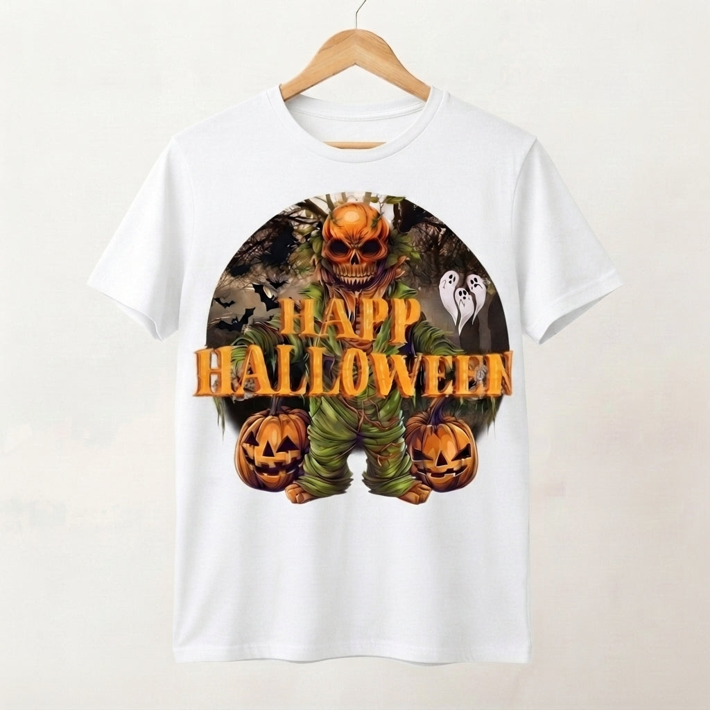 Scarecrow Pumpkin Skull Halloween T-Shirt – Creepy Horror Graphic Tee