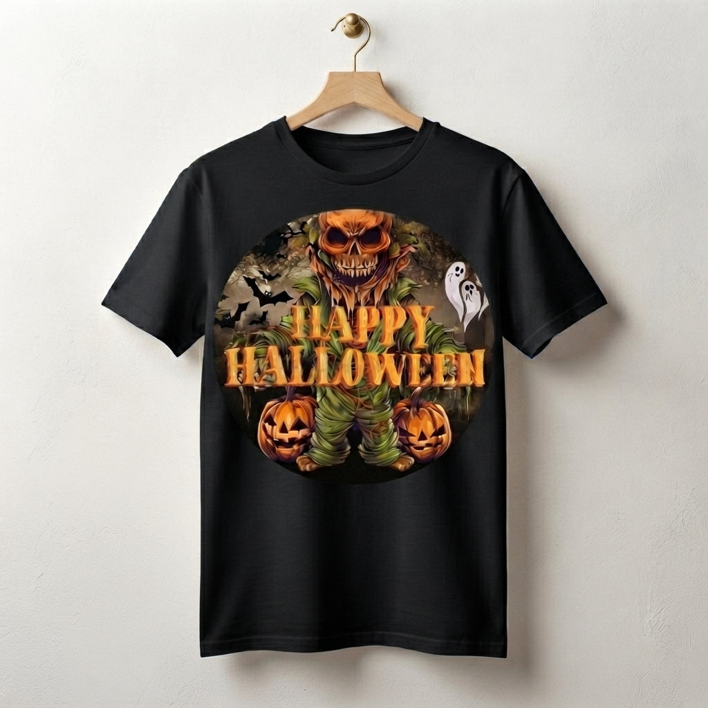 Scarecrow Pumpkin Skull Halloween T-Shirt – Creepy Horror Graphic Tee