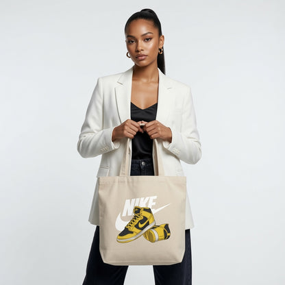 Yellow & Black Retro High-Top Sneakers White Nike Swoosh Cotton Canvas Tote Bag