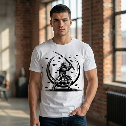 Samurai Moon T-Shirt Japanese Katana Graphic Tee White