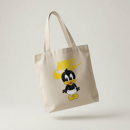 Cute Baby Daffy Duck Yellow Nike Swoosh Cotton Canvas Tote Bag