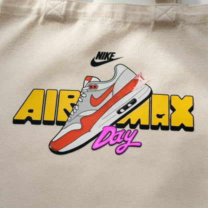 Air Max Day Red & White Sneaker Graphic Canvas Tote Bag - Retro Streetwear Shoulder Bag