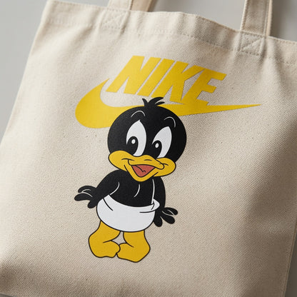 Cute Baby Duck Cartoon Graphic Canvas Tote Bag | Yellow & Black Graphic Cotton Tote