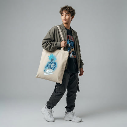 Super Saiyan Blue Anime Graphic Canvas Tote Bag | Glowing Warrior Cotton Carryall