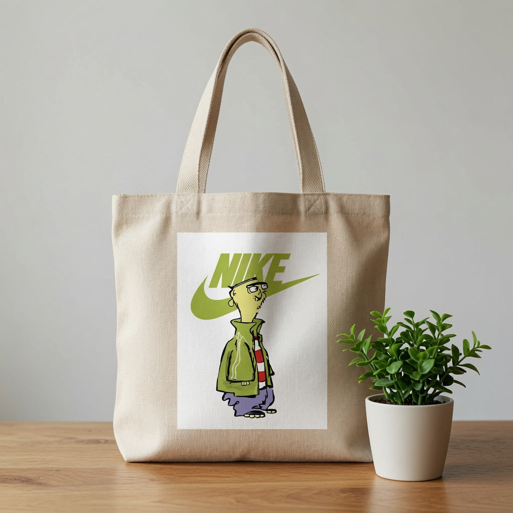 Olive Green Graphic Canvas Tote Bag | Retro Pop Culture Cotton Carryall
