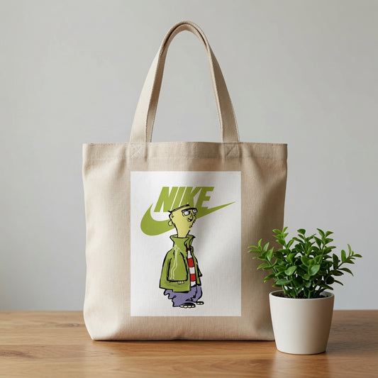 Olive Green Graphic Canvas Tote Bag | Retro Pop Culture Cotton Carryall
