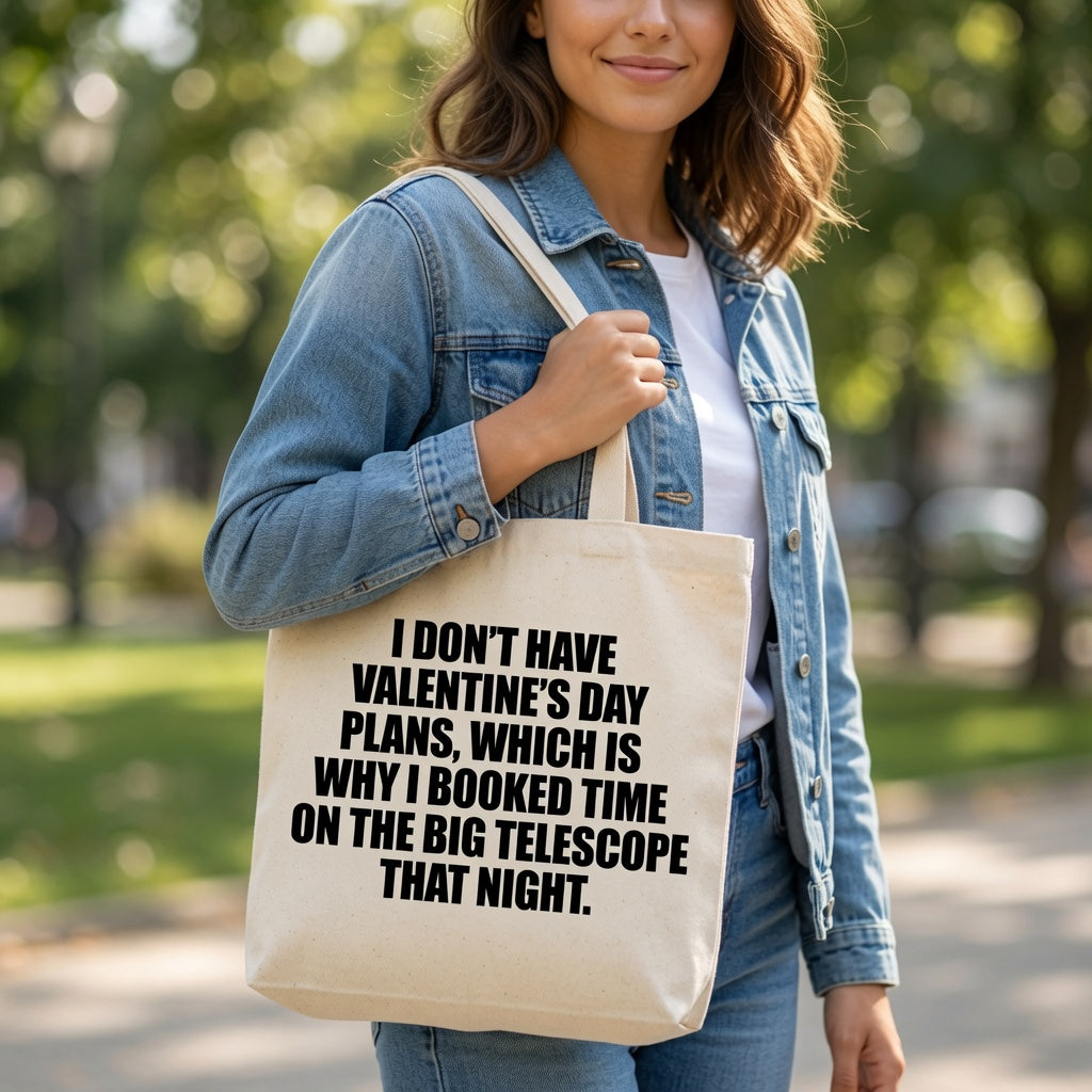 Funny Valentine's Day Quote Tote Bag - "Booked Time On The Big Telescope"