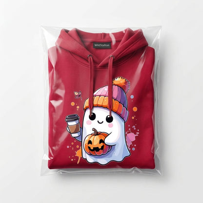Cute Ghost Beanie Iced Coffee Pumpkin Fall Halloween Graphic Pullover Hoodie