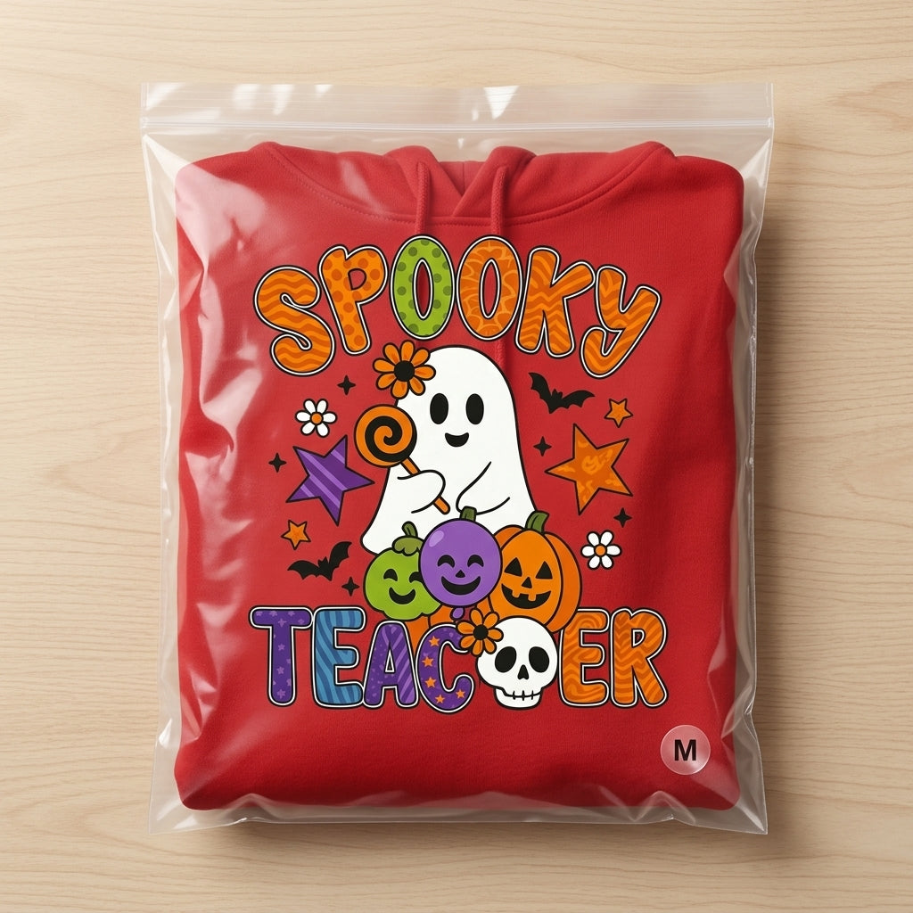 Spooky Teacher Ghost Pumpkins Retro Halloween Graphic Pullover Hoodie