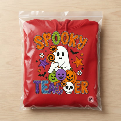 Spooky Teacher Ghost Pumpkins Retro Halloween Graphic Pullover Hoodie