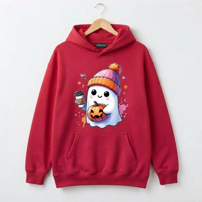 Cute Ghost Beanie Iced Coffee Pumpkin Fall Halloween Graphic Pullover Hoodie