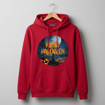 Happy Halloween Full Moon Graveyard Pumpkin Graphic Pullover Hoodie