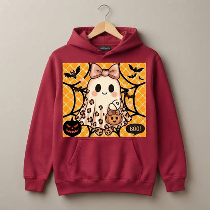 Cute Leopard Ghost Bow Pumpkin Halloween Graphic Pullover Hoodie