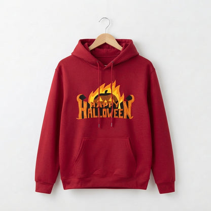 Happy Halloween Flaming Pumpkin Jack-O'-Lantern Graphic Pullover Hoodie