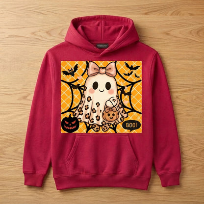 Cute Leopard Ghost Bow Pumpkin Halloween Graphic Pullover Hoodie