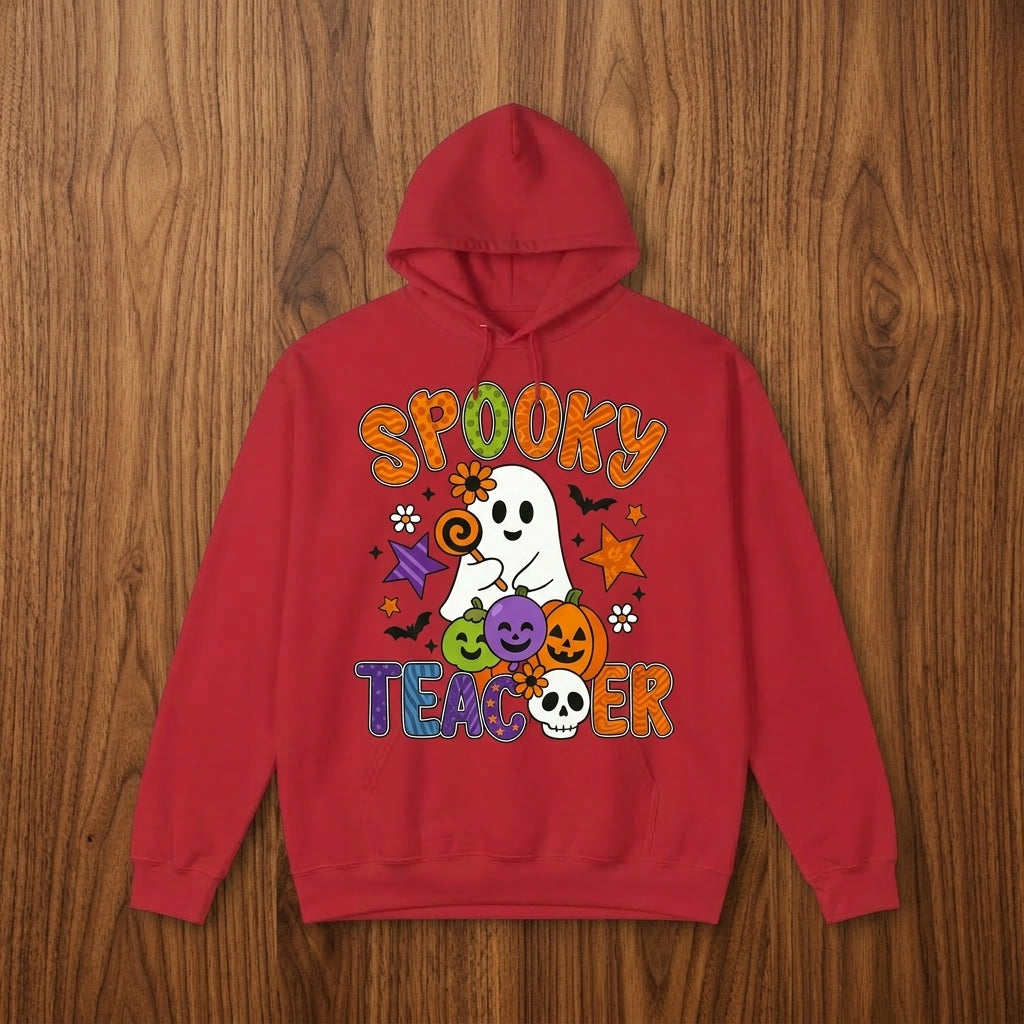 Spooky Teacher Ghost Pumpkins Retro Halloween Graphic Pullover Hoodie