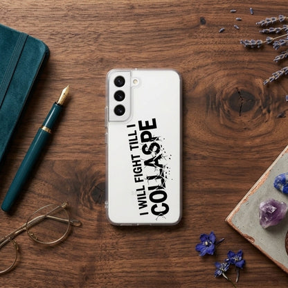 "I Will Fight Till I Collapse" Motivational Clear Phone Case – Shatter Effect Graphic Cover