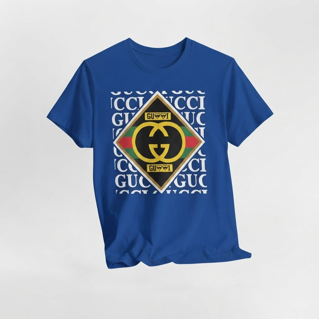 Diamond Interlocking GG Monogram Logo Graphic T-Shirt - Black & Blue Unisex Premium Cotton Fashion Parody Streetwear Tee (XS to 4XL)