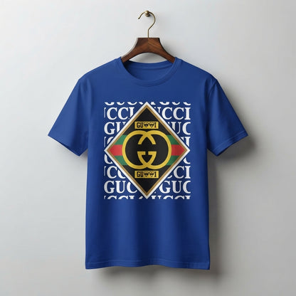 Diamond Interlocking GG Monogram Logo Graphic T-Shirt - Black & Blue Unisex Premium Cotton Fashion Parody Streetwear Tee (XS to 4XL)