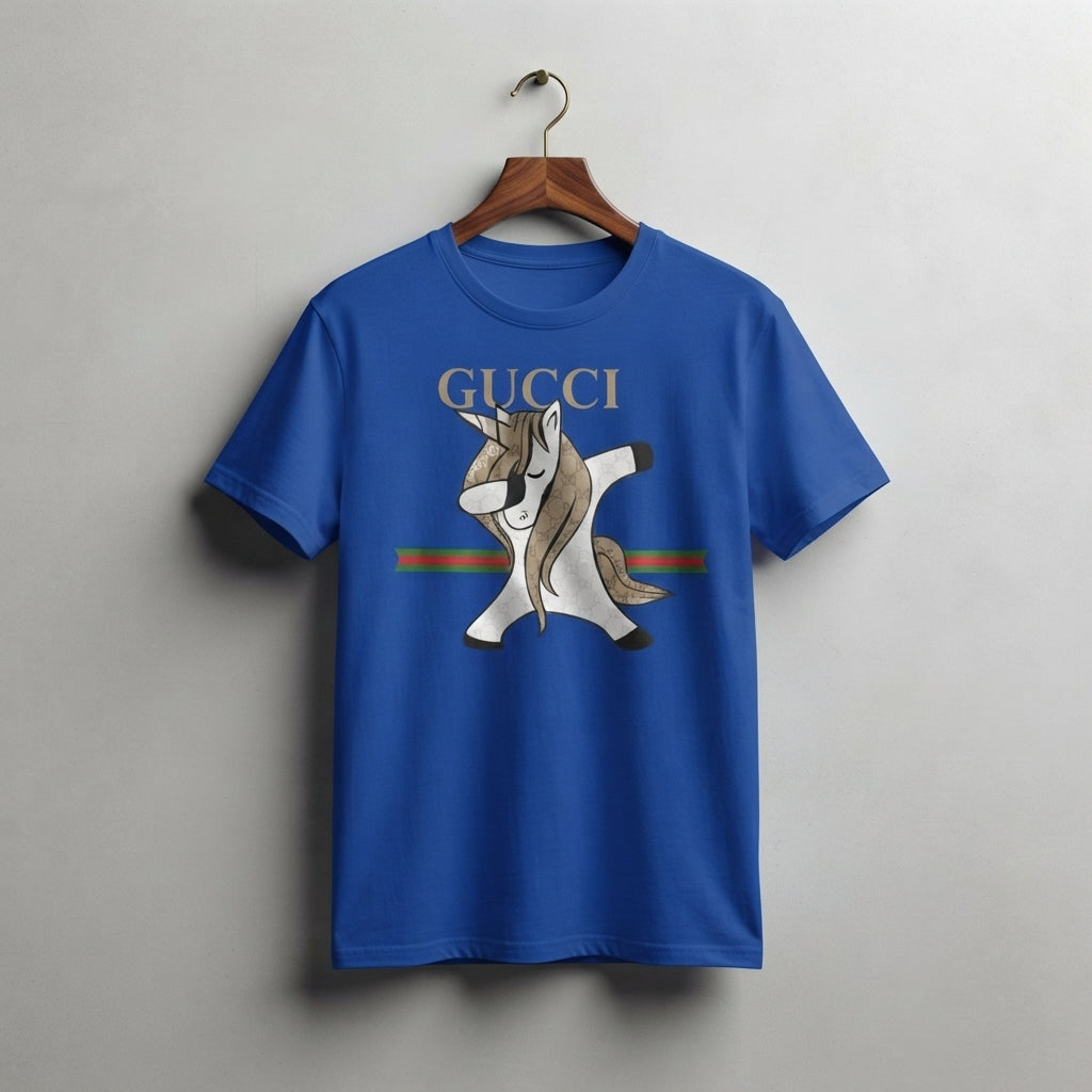 Dabbing Unicorn in Luxury Monogram Mane Graphic T-Shirt - Unisex Premium Cotton Streetwear Tee (Black, White, Blue | XS to 4XL)