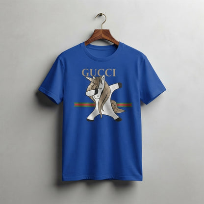 Dabbing Unicorn in Luxury Monogram Mane Graphic T-Shirt - Unisex Premium Cotton Streetwear Tee (Black, White, Blue | XS to 4XL)