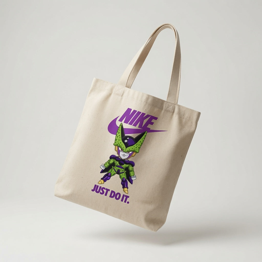Chibi Perfect Cell Purple Nike Swoosh "Just Do It" Cotton Canvas Tote Bag