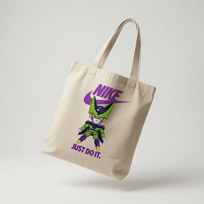 Chibi Perfect Cell Purple Nike Swoosh "Just Do It" Cotton Canvas Tote Bag