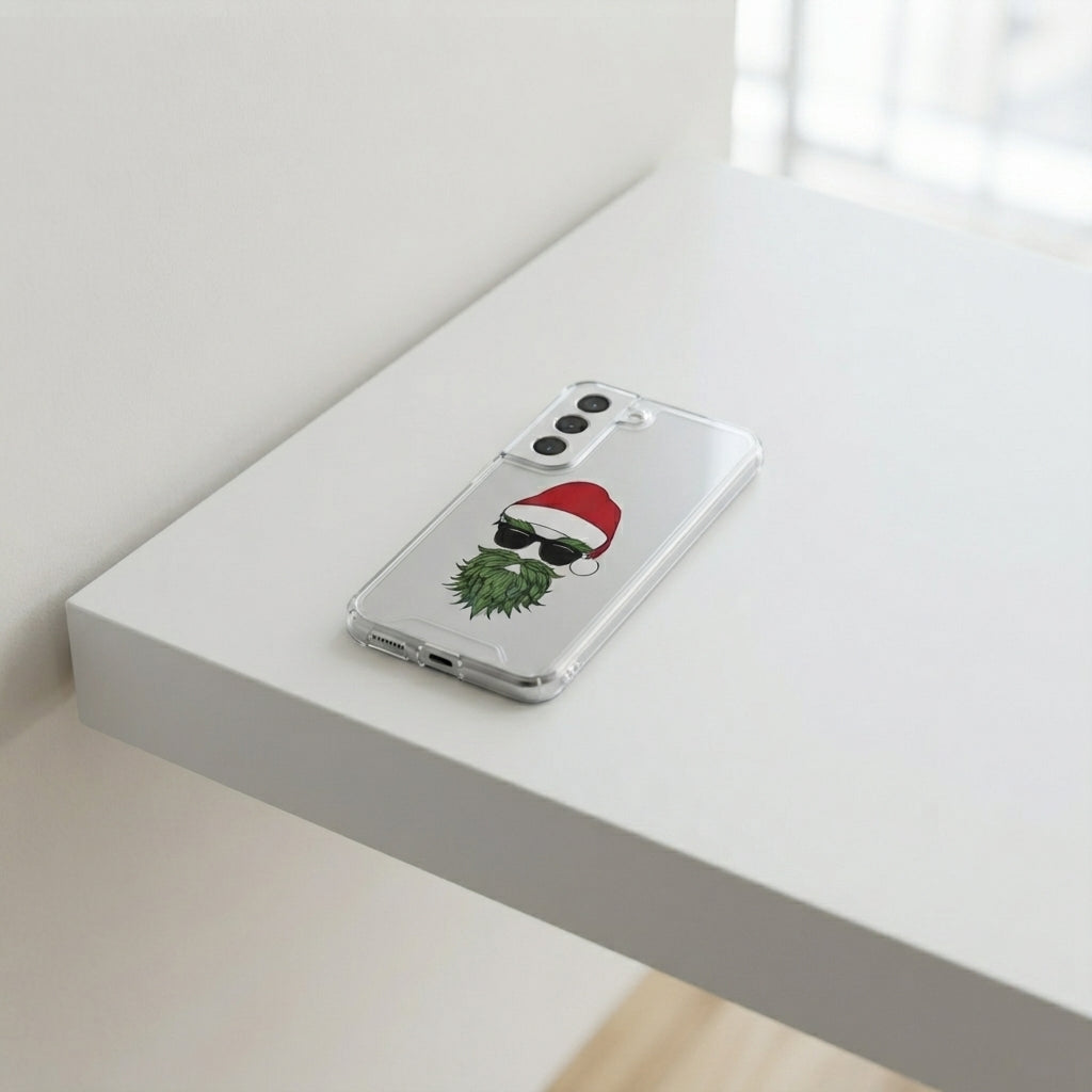 Cool Green Santa with Sunglasses Graphic Designer Clear Case - Festive Holiday Transparent Phone Cover