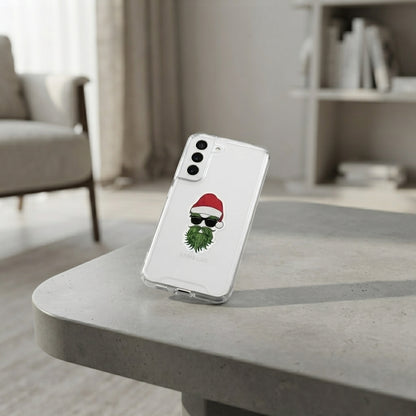 Cool Green Santa with Sunglasses Graphic Designer Clear Case - Festive Holiday Transparent Phone Cover